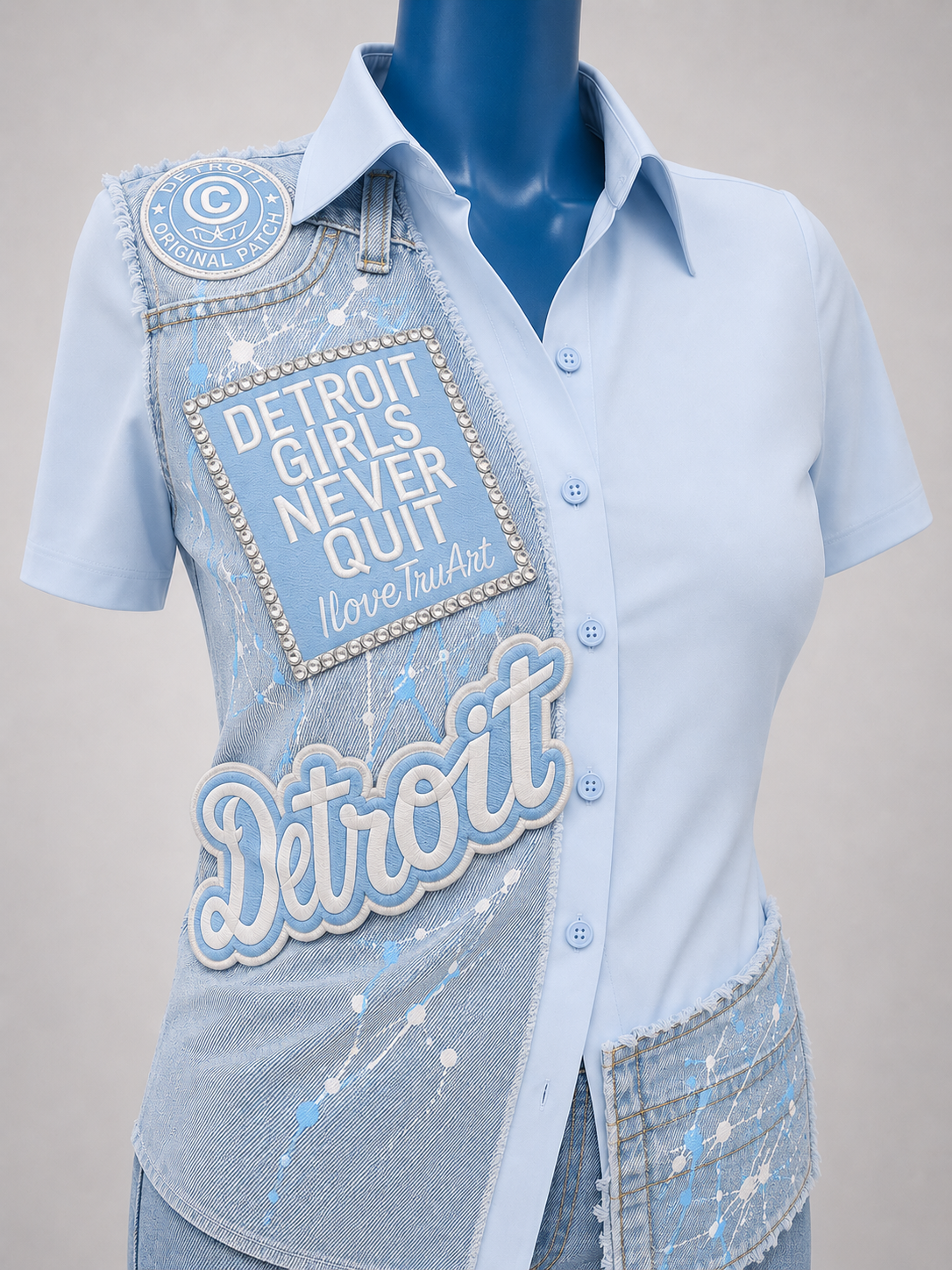 Pre-Sale Detroit Girls Never Quit Limited Edition Button Up Powder Blue