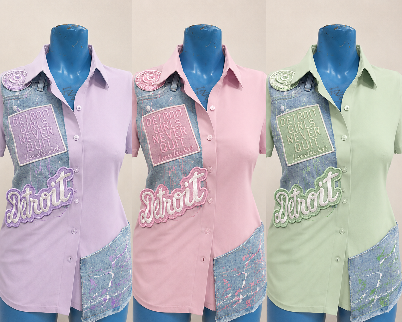 Pre Same Multi color Detroit Girls Never Quit Limited Edition Button up