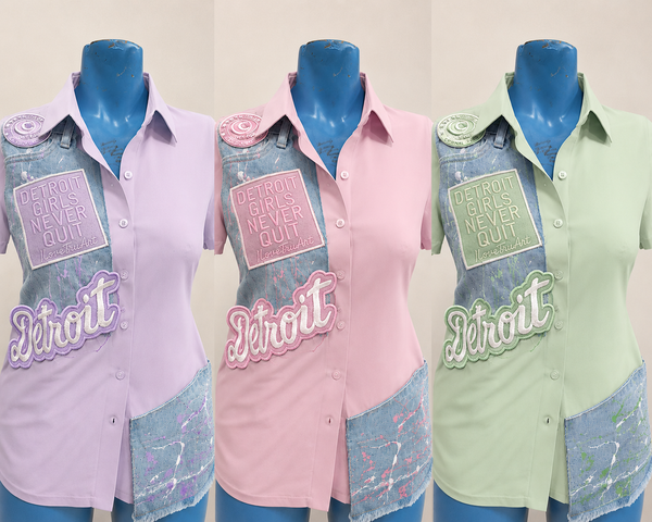 Pre Same Multi color Detroit Girls Never Quit Limited Edition Button up