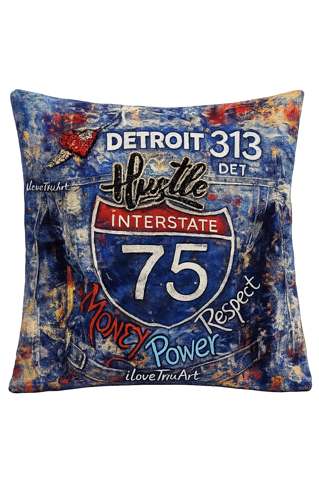 Detroit 313 Hustle – Interstate 75 Art Pillow by IloveTruArt™