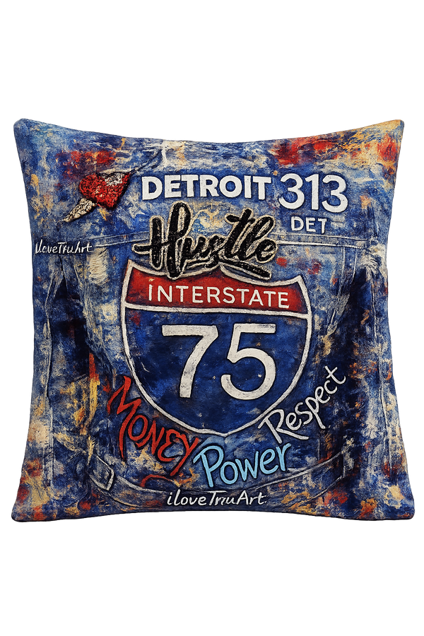 Detroit 313 Hustle – Interstate 75 Art Pillow by IloveTruArt™