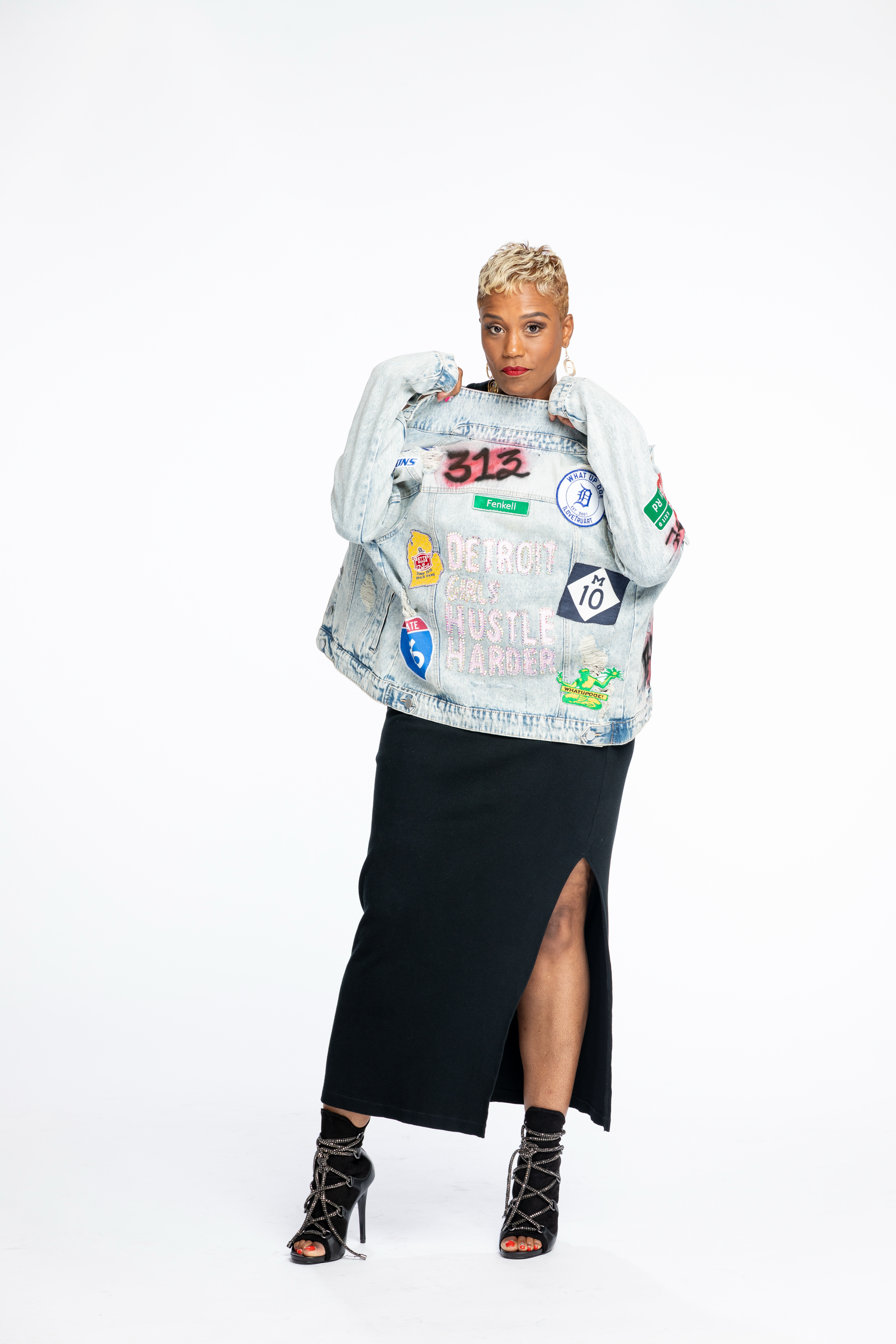 IloveTruArt Purple Detroit License Plate Cropped Denim Jacket