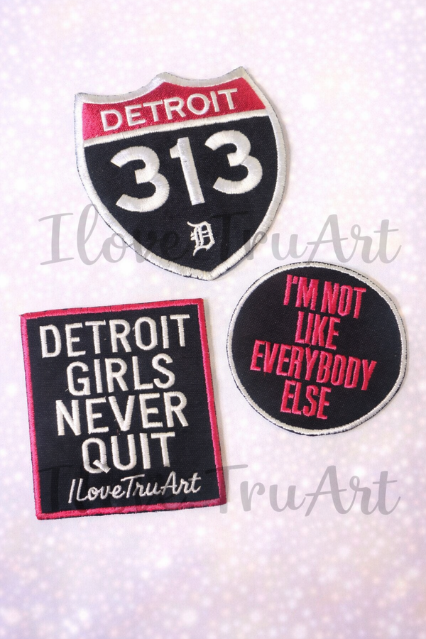 Fushia Pink, black, and white Detroit Patch
