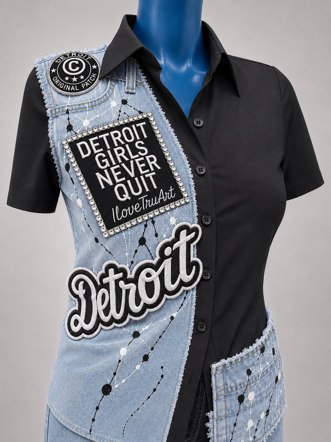 Pre-Sale Detroit Girls Never Quit New Limited Edition Button up Black & White