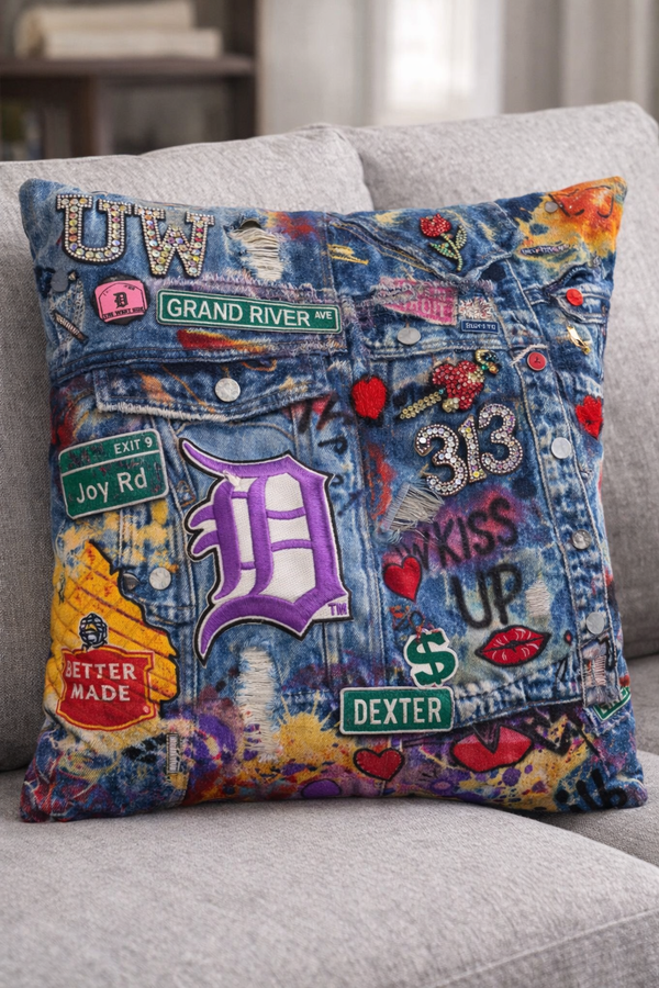IloveTruArt™ Detroit on Denim Art Pillow
