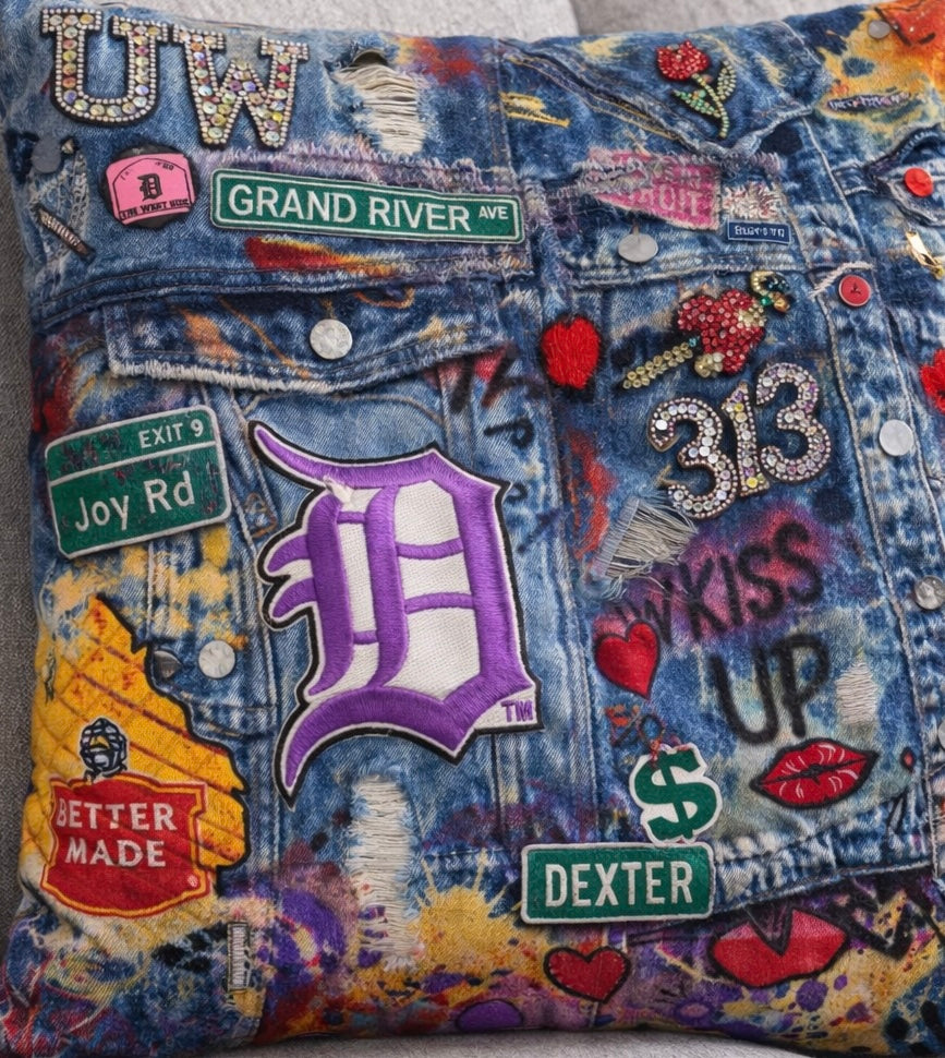 IloveTruArt™ Detroit on Denim Art Pillow