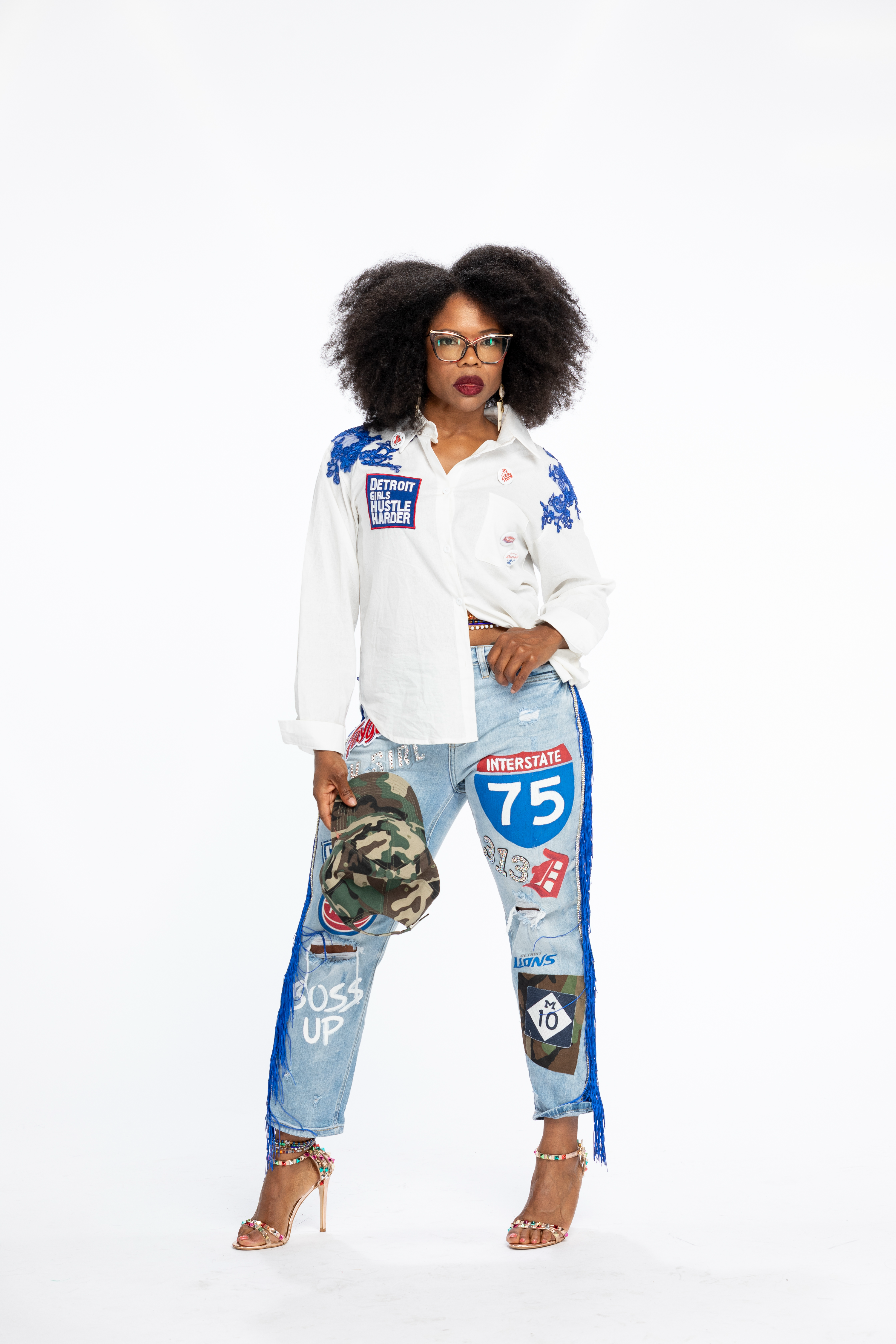Detroit Blue & White Button up shirt-IloveTruArt Interstate 94 Streetwear