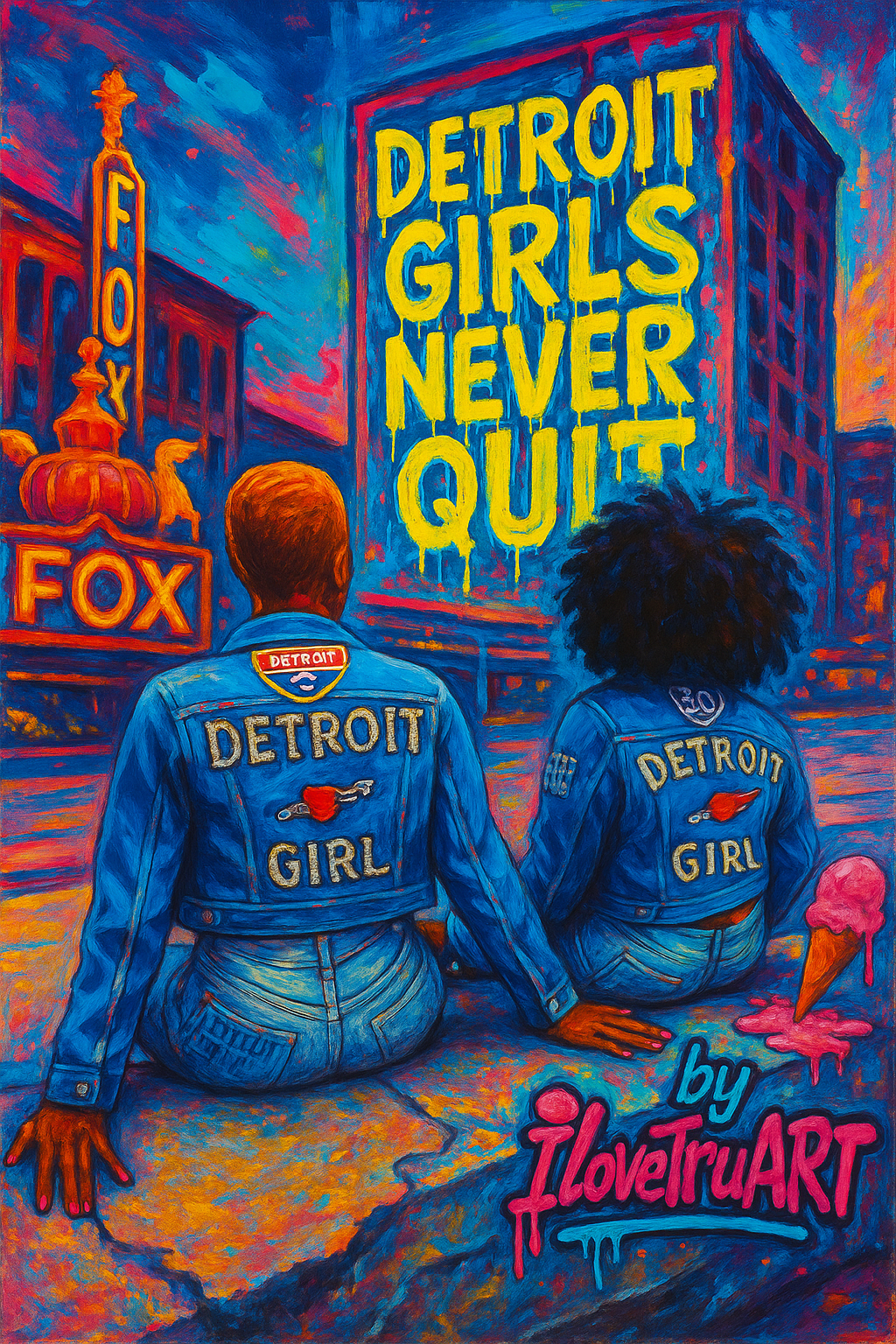 Detroit Girls Never Quit – Limited Edition 4x4 Art Patch by IloveTruArt