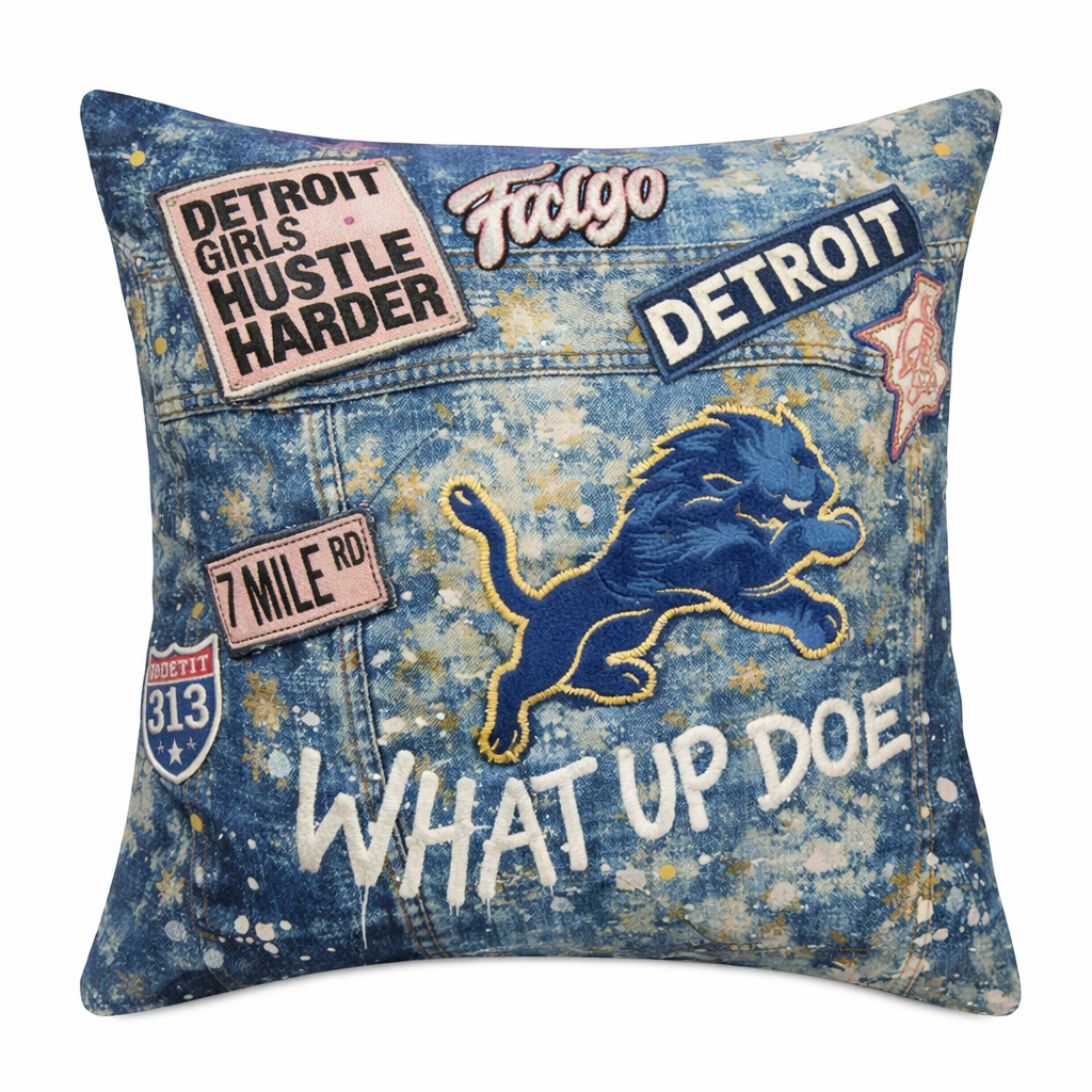 Detroit Denim Patch pillow inspired by ilovetruart 