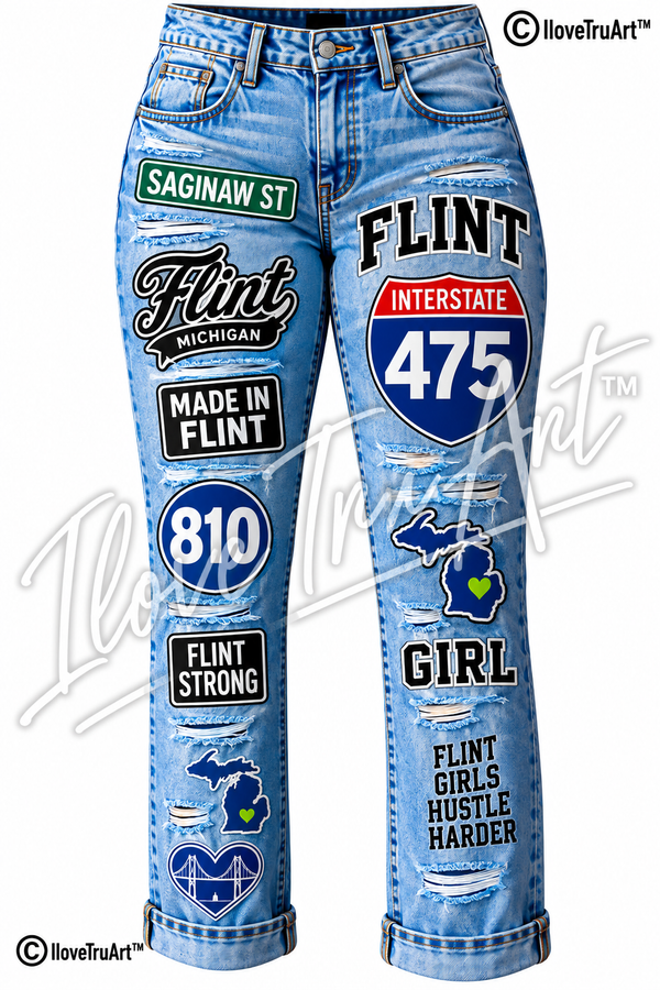 Flint Girl 810 Custom Denim Jeans | Michigan Wearable Art | IloveTruArt Please call to make changes to jeans