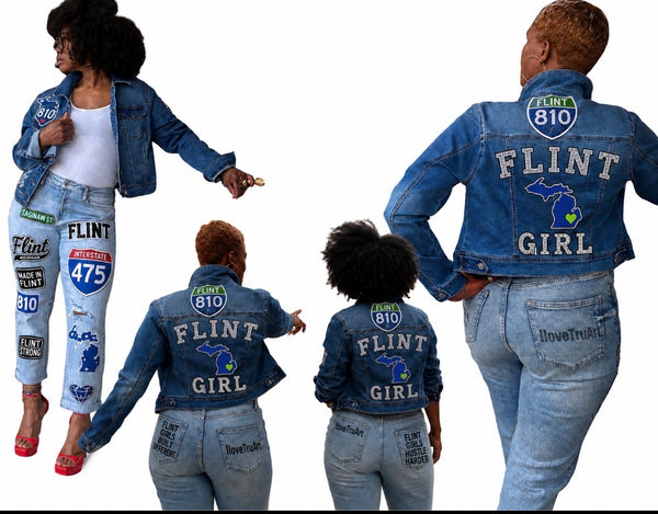 Flint Girl 810 Custom Denim Jacket | Michigan | IloveTruArt™ Back side only