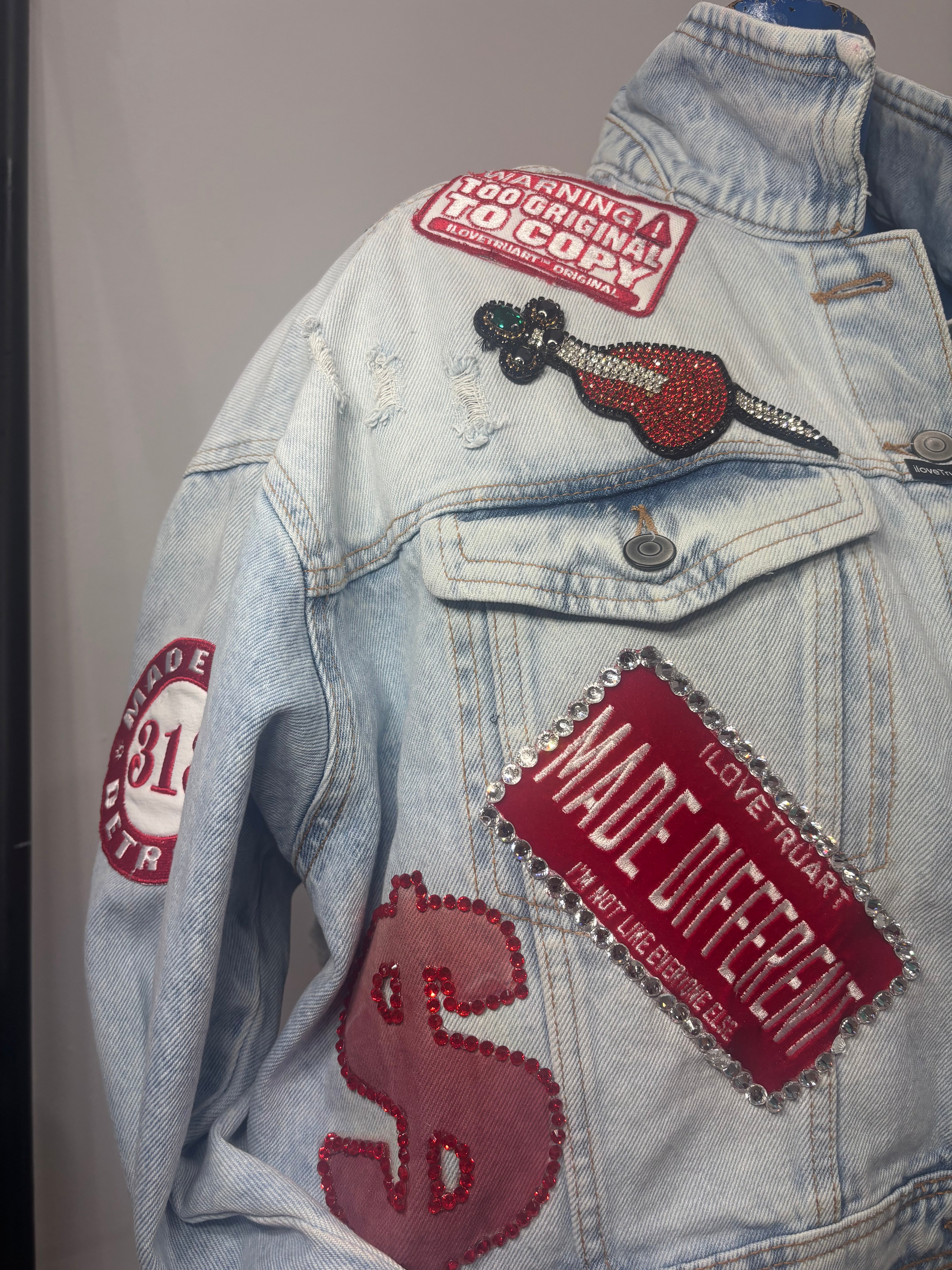 One of One ❤️💋 Motor City Girl Denim Jacket – Size XL | IloveTruArt™