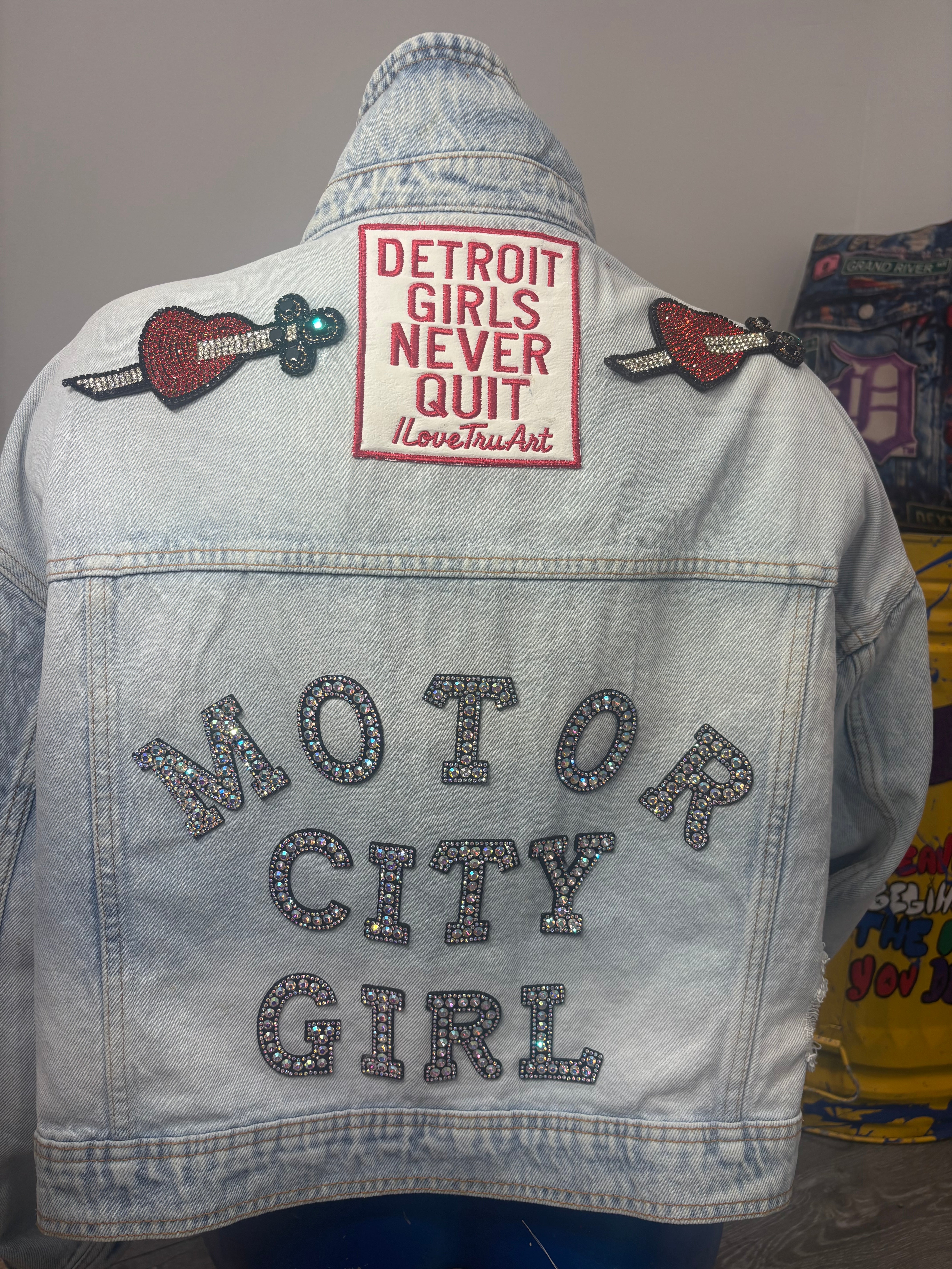 One of One ❤️💋 Motor City Girl Denim Jacket – Size XL | IloveTruArt™